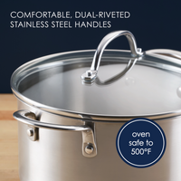 Discover cooking excellence with the 6-Quart Stainless Steel Induction Stockpot with Lid. Made from stainless steel, it includes a glass lid and dual-riveted handles, ensuring professional-grade durability and performance.