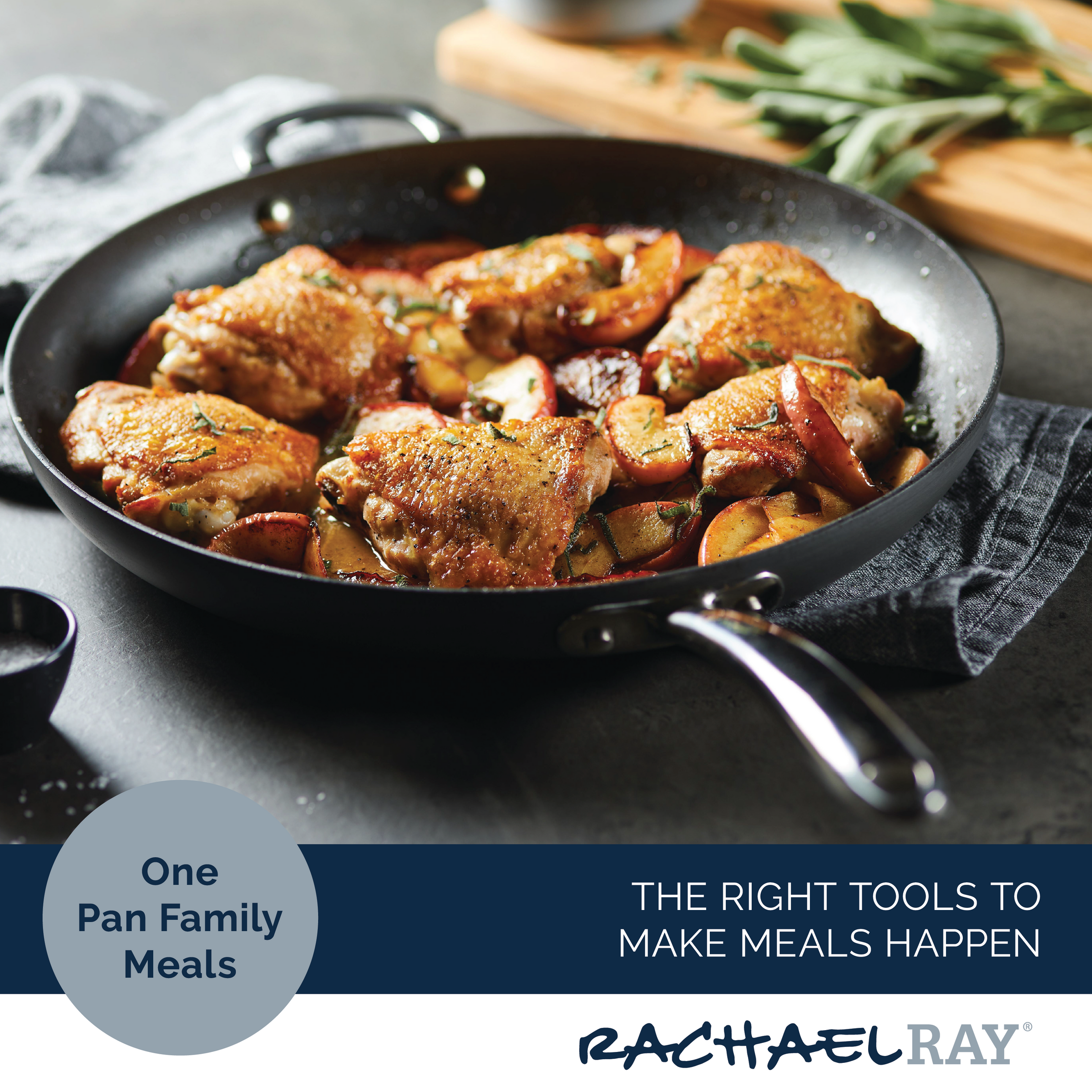 Cook a one-pan dish of chicken, potatoes, and herbs in a 14-Inch Nonstick Frying Pan.