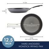 12.5-inch hard-anodized nonstick frying pan, top and side view shown.