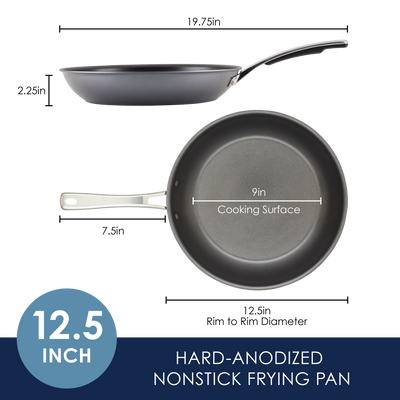 12.5-inch hard-anodized nonstick frying pan, top and side view shown.