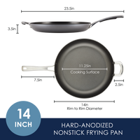 14-inch hard-anodized nonstick frying pan with measurements.
