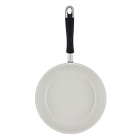Ceramic Nonstick Frying Pan, white with black handle, viewed from above.