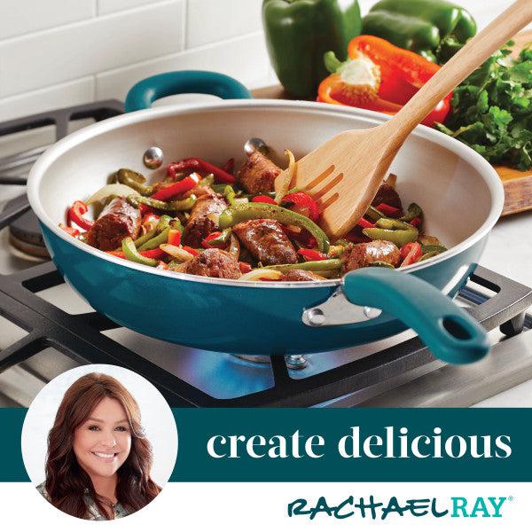 Nonstick Induction Deep Frying Pan cooks sausage and peppers as you stir.