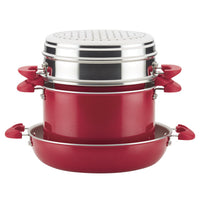8-Piece Stacking Nonstick Induction Cookware Set with steamer insert and handles.