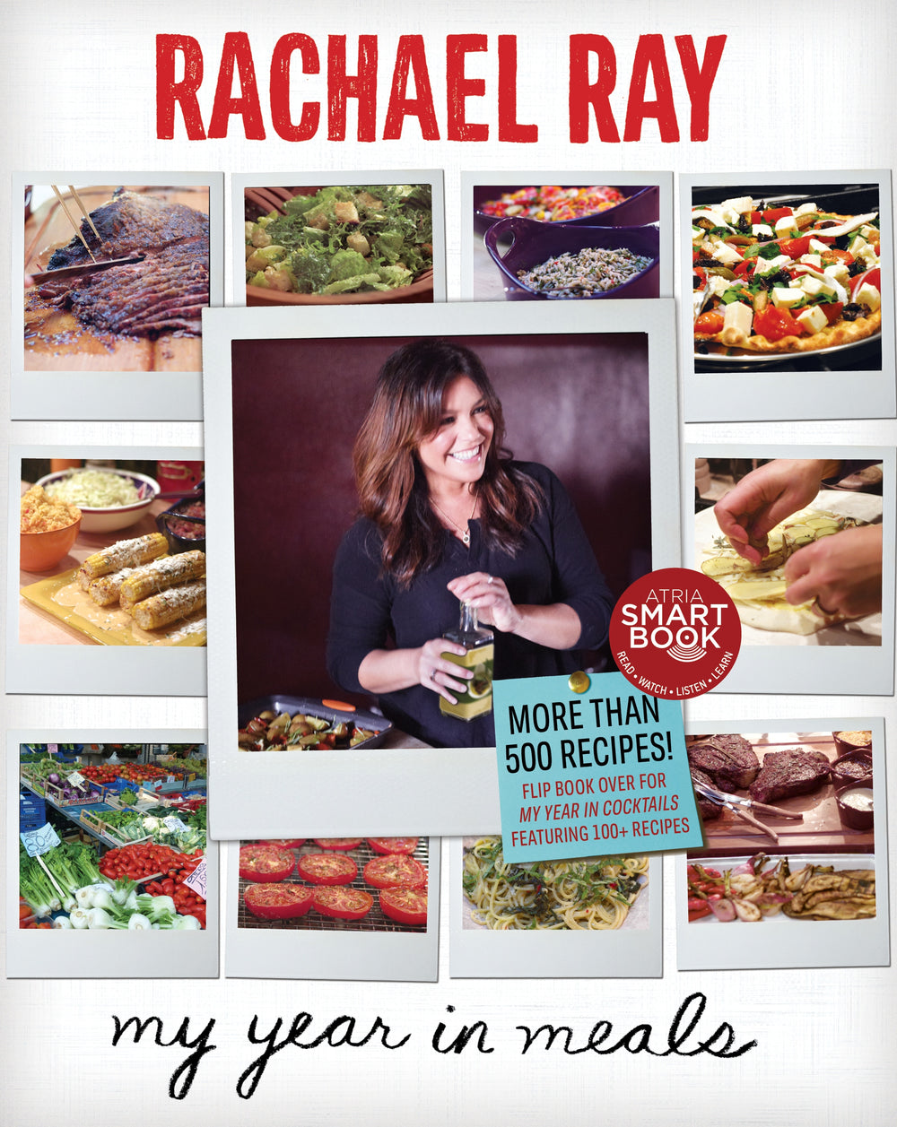 Collage of recipes and a woman holding a drink, titled "My Year in Meals.