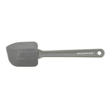 Gray silicone spatula with a hole in the handle for hanging.