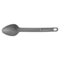 Gray spoon from the 4-Piece Kitchen Tool Set, made with nonstick-suitable nylon and designed with a handle hole for convenient hanging. Dishwasher-safe and an ideal addition to any cooking utensils collection.