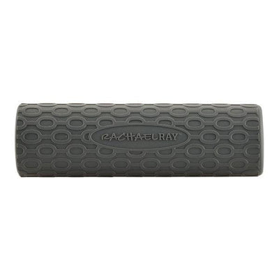 Gray silicone pot handle cover with textured grip and embossed name.