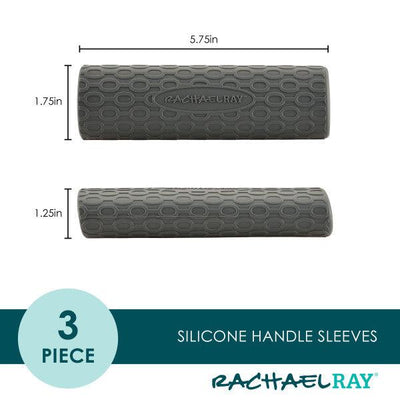 Two silicone handle sleeves in gray with measurements shown.