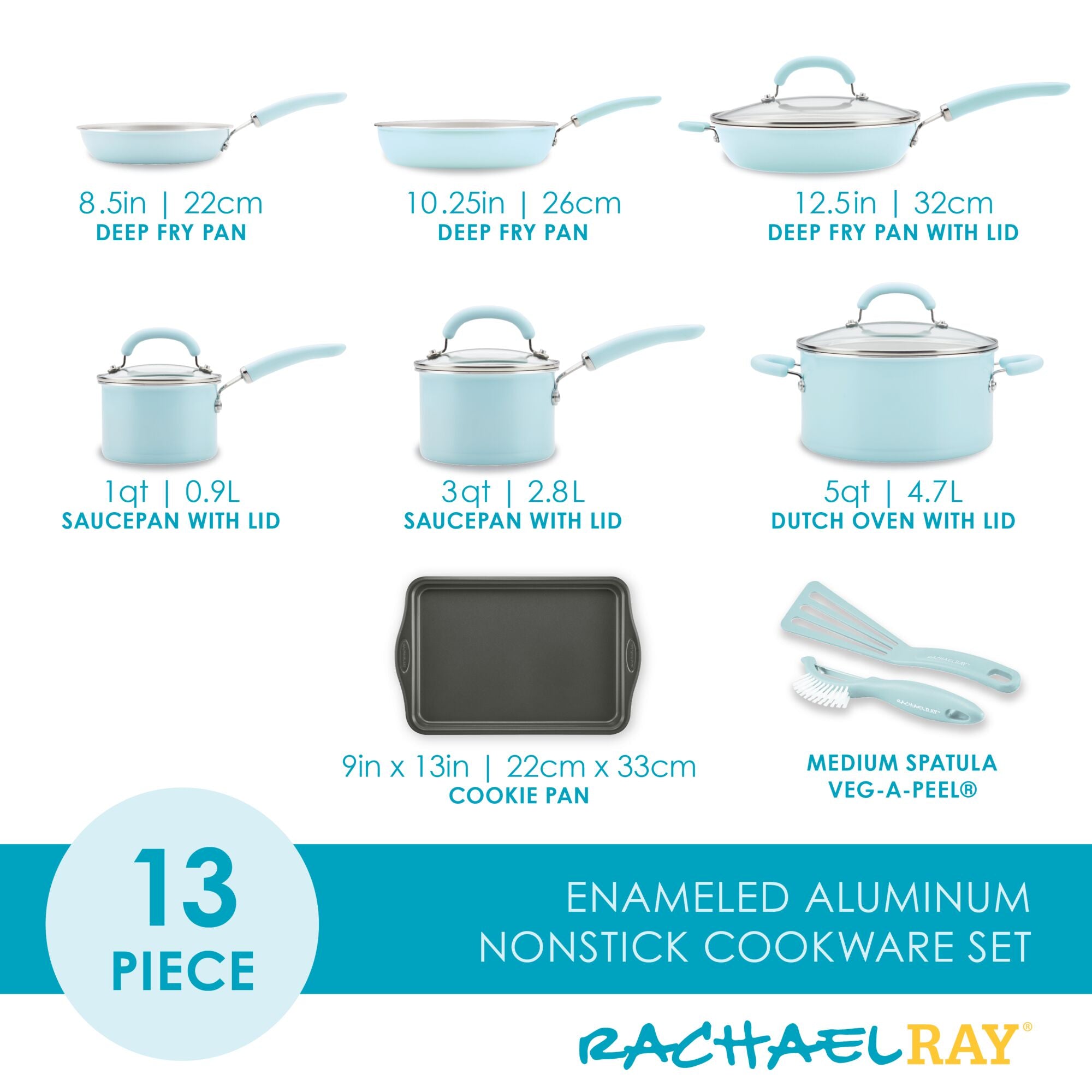 Rachael Ray Create Delicious 13pc Aluminum Nonstick Cookware Set Gray