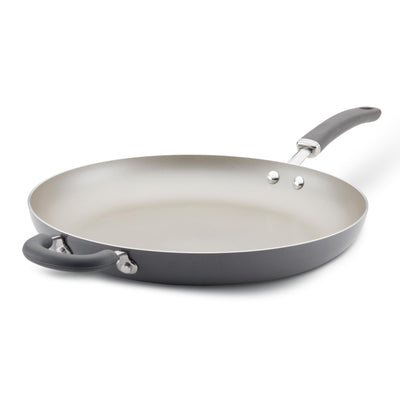 Gray non-stick frying pan with a black handle and assist handle.