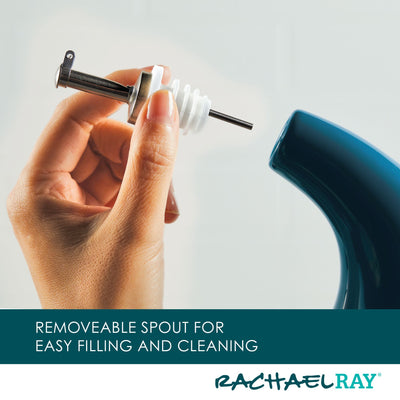 Hand holding a removable spout near a kettle for easy filling and cleaning.