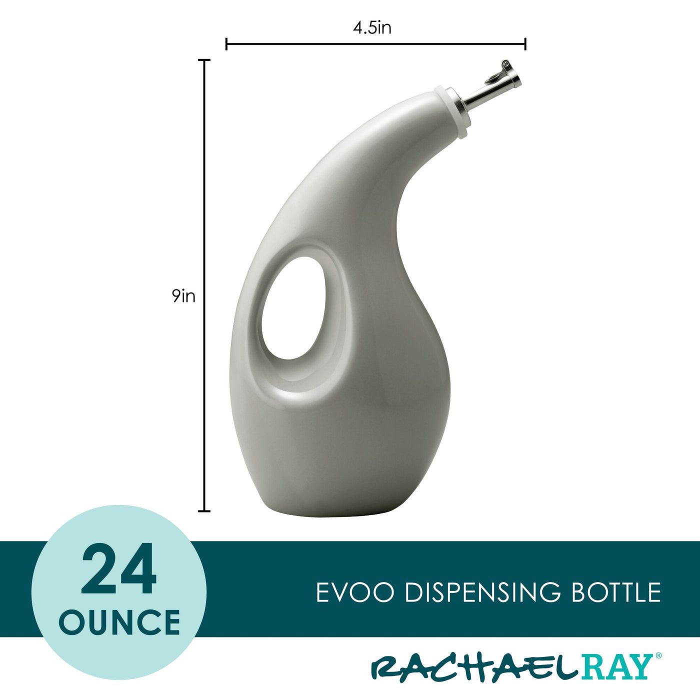 24 oz oil dispensing bottle with ergonomic handle and pour spout.