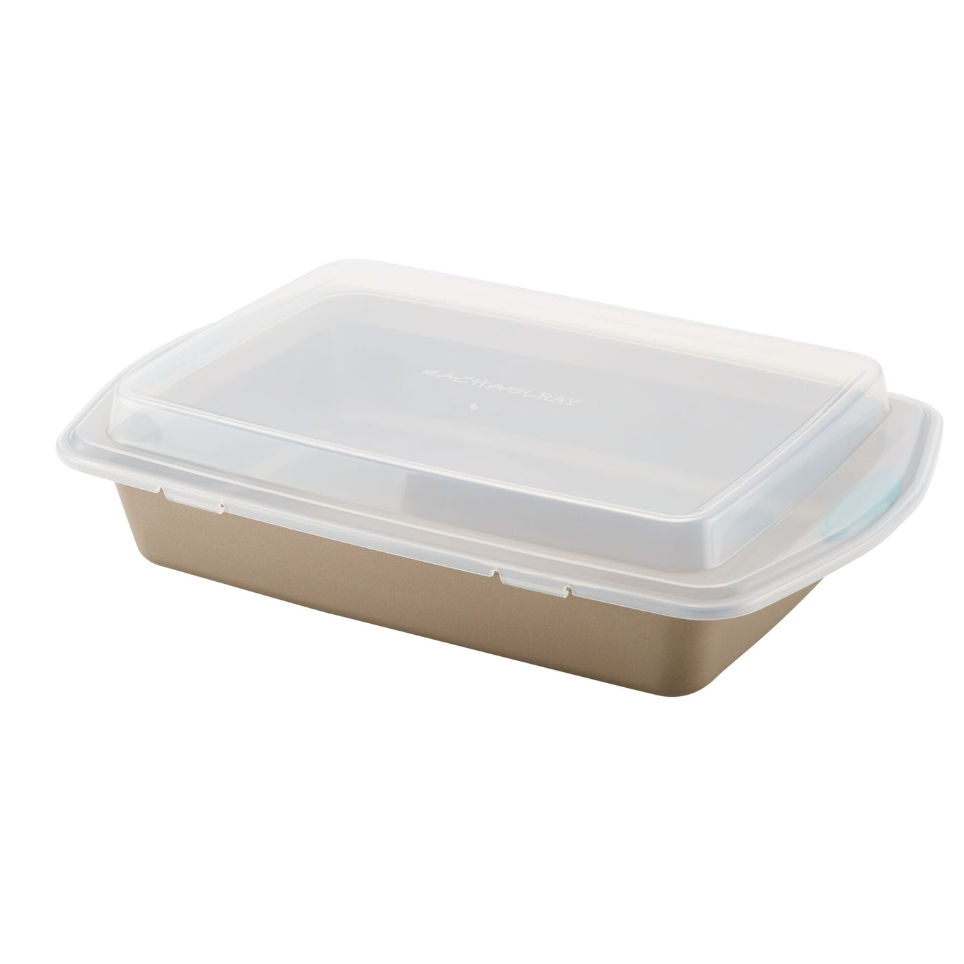 Plastic container with a beige base and a transparent lid.
