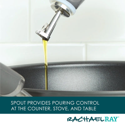 Oil being poured into a pan from a spout.