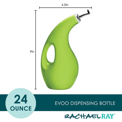 Green 24-ounce EVOO dispensing bottle with handle, labeled Rachael Ray.