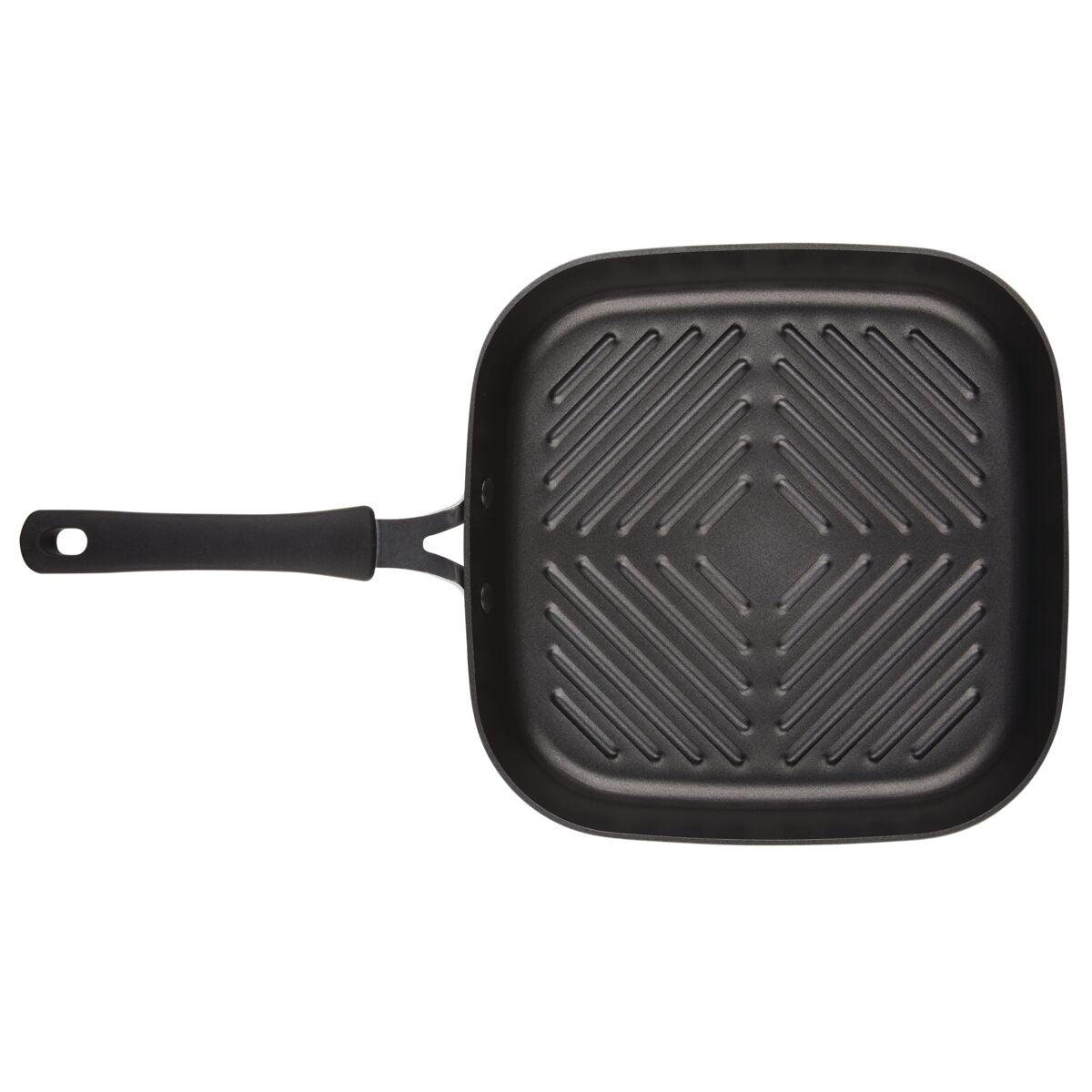 11-Inch Cook + Create Hard Anodized Nonstick Deep Grill Pan in a square shape with a black finish, designed with a handle and viewed from above. The scratch-resistant surface guarantees long-lasting durability and keeps the cooking surfaces pristine.