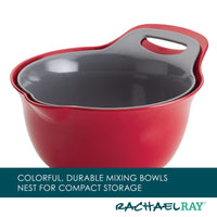 Two nesting red and gray mixing bowls with handles.
