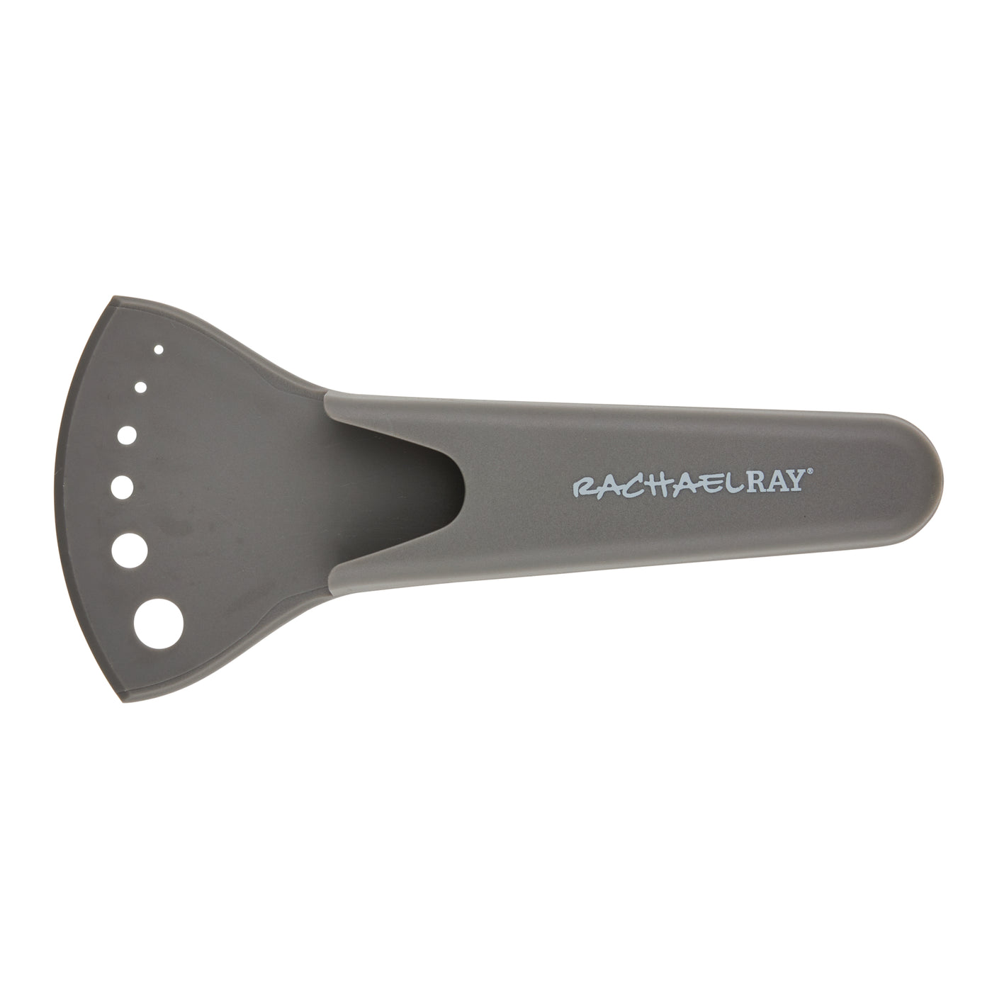Gray Rachael Ray kitchen utensil holder with circular cutouts.
