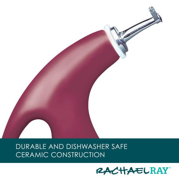 EVOO Bottle 24-Ounce in red ceramic with a stainless steel pour spout on a white background.