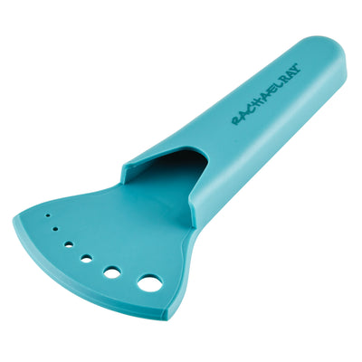 Blue nylon kitchen tool with holes and branded text on handle.