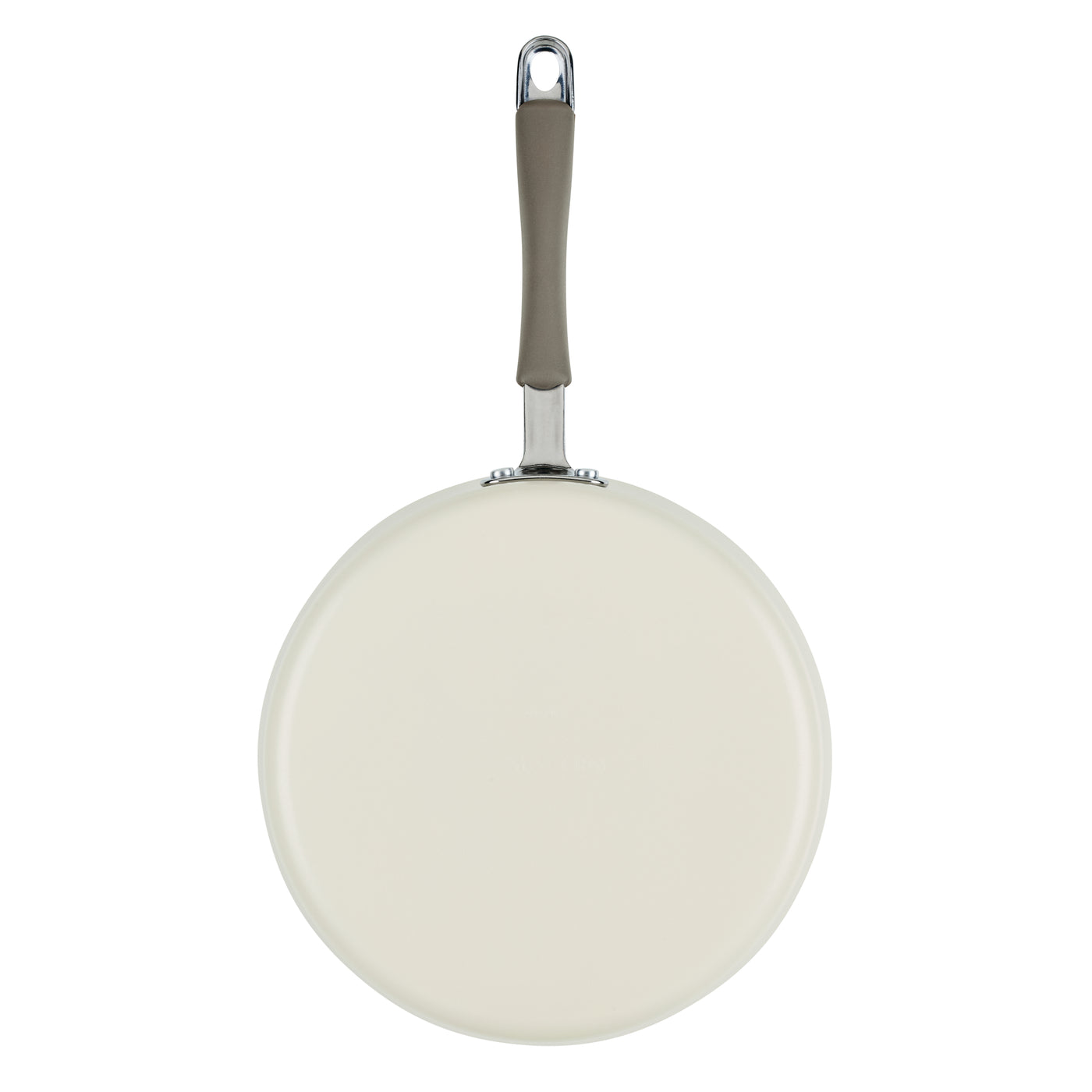 Ceramic Nonstick Saute Pan in cream, with gray handle, viewed from above.