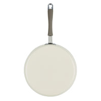 Ceramic Nonstick Saute Pan in cream, with gray handle, viewed from above.