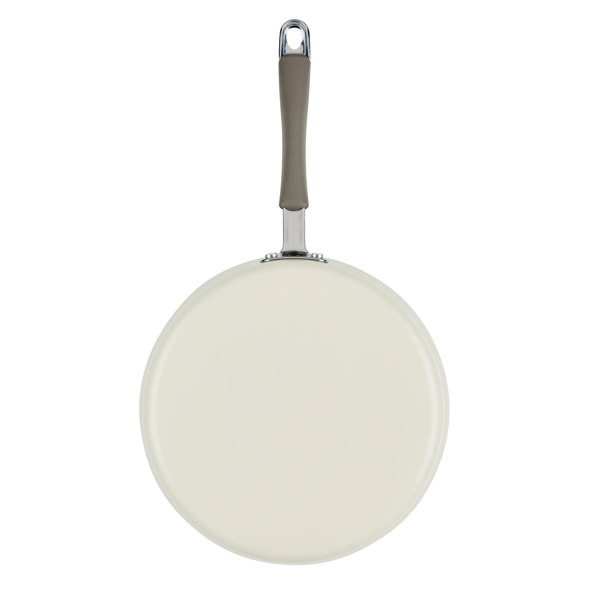 Ceramic Nonstick Saute Pan in cream, with gray handle, viewed from above.