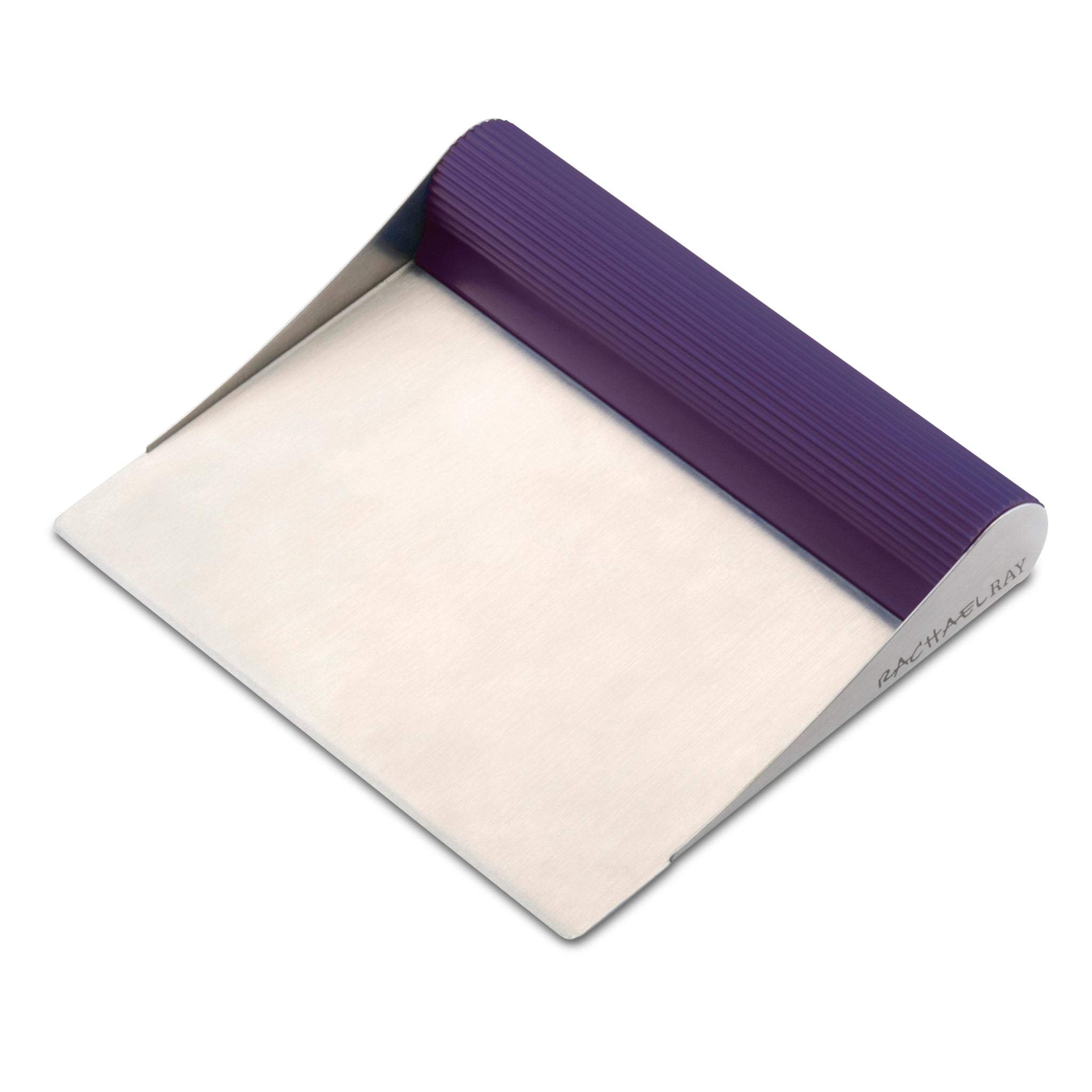 This versatile culinary tool, the Bench Scrape - Rachael's Food Mover, boasts a durable metal pastry scraper and a lively purple handle, ideal for tackling any kitchen task. Its stainless steel bench scrape design adds exceptional functionality to your cooking collection.