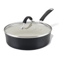 Ceramic Nonstick Saute Pan with glass lid and black handle, premium quality.
