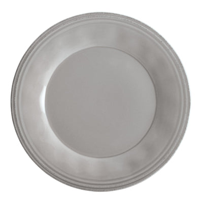 Plain white ceramic plate on a white background.