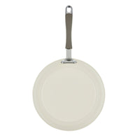 Ceramic Nonstick Frying Pan with metal and gray handle, top view.