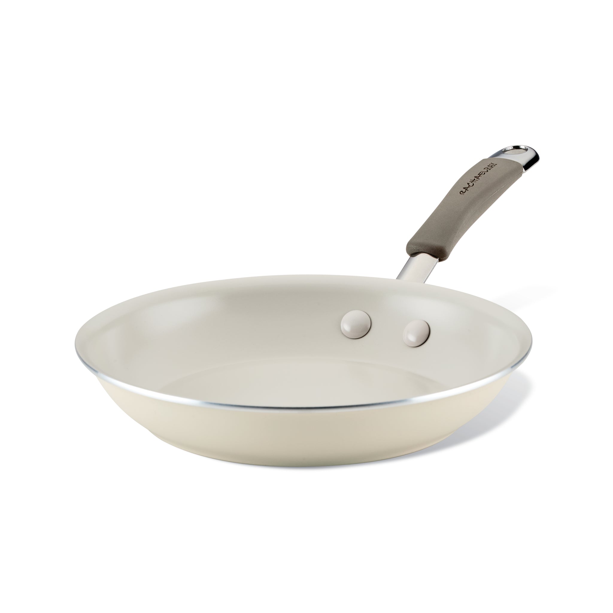 The Cucina Ceramic Nonstick Frying Pan showcases a sleek grey handle and is crafted with high-performance aluminum to ensure even heating.