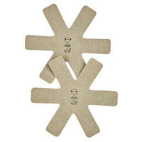 Two beige pan protectors with utensil icons for 10-Piece Ceramic Cookware Set.
