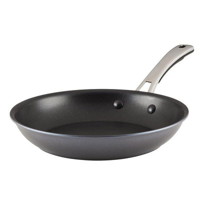 Non-stick frying pan with a metal handle on a white background.