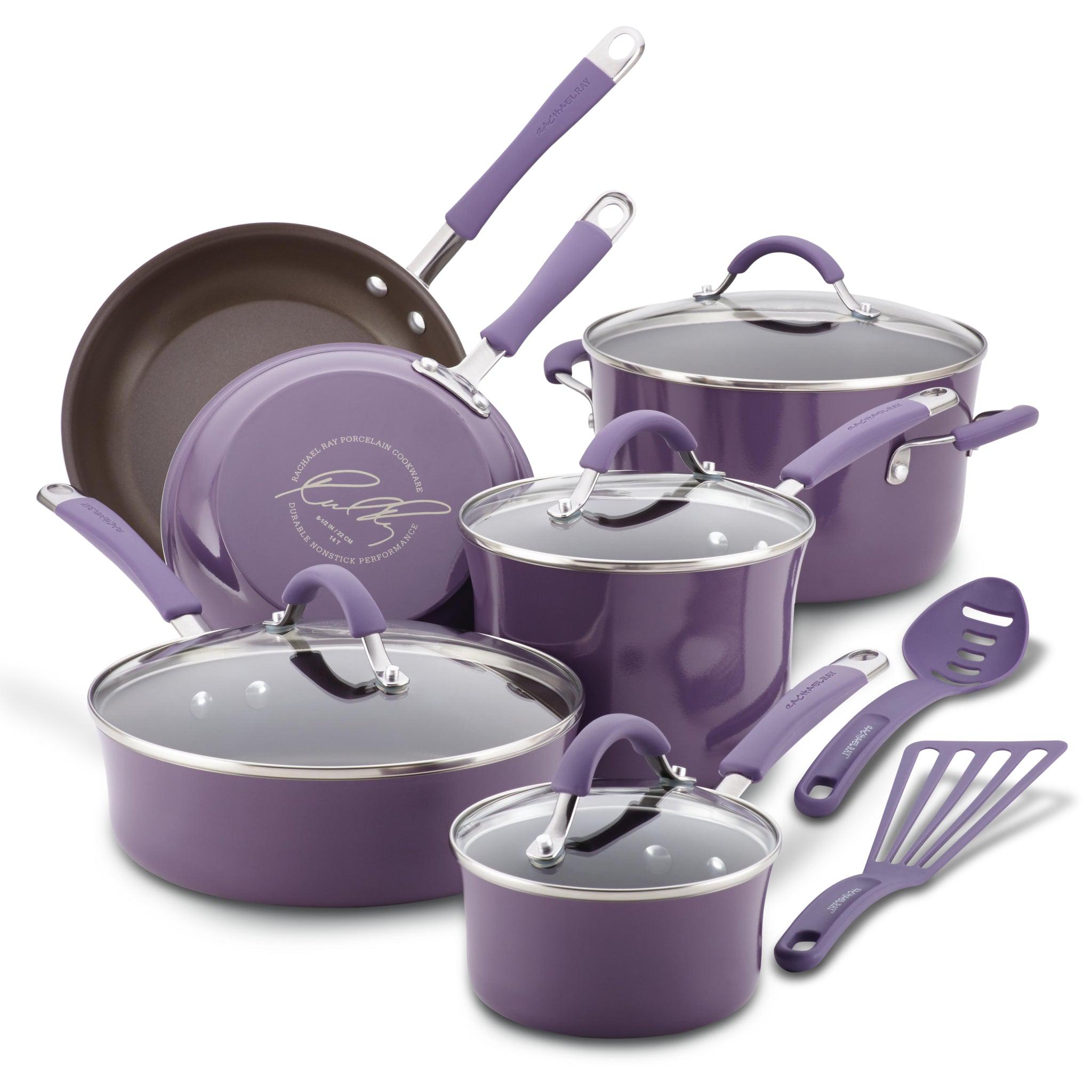  Rachael Ray Brights Nonstick Cookware Pots and Pans Set, 10  Piece, Marine Blue: Home & Kitchen