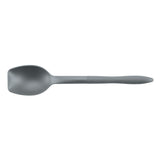 Gray plastic spoon with a wide, shallow bowl and a straight handle.