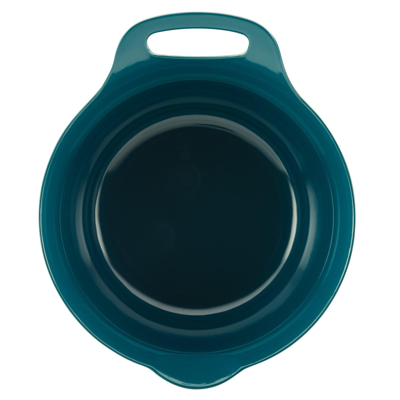 Blue circular basin with handles viewed from above.