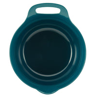 Blue circular basin with handles viewed from above.