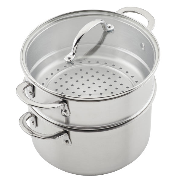 11-Piece Professional Hard-Anodized Nonstick and Induction Stainless Steel Cookware Set, featuring a steamer pot with lid and handles on a white background, engineered for durability and exceptional heat distribution.