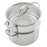 11-Piece Professional Hard-Anodized Nonstick and Induction Stainless Steel Cookware Set, featuring a steamer pot with lid and handles on a white background, engineered for durability and exceptional heat distribution.