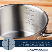 Stainless steel pot with convenient measurement marks inside, included in our 11-Piece Professional Hard-Anodized Nonstick and Induction Stainless Steel Cookware Set.