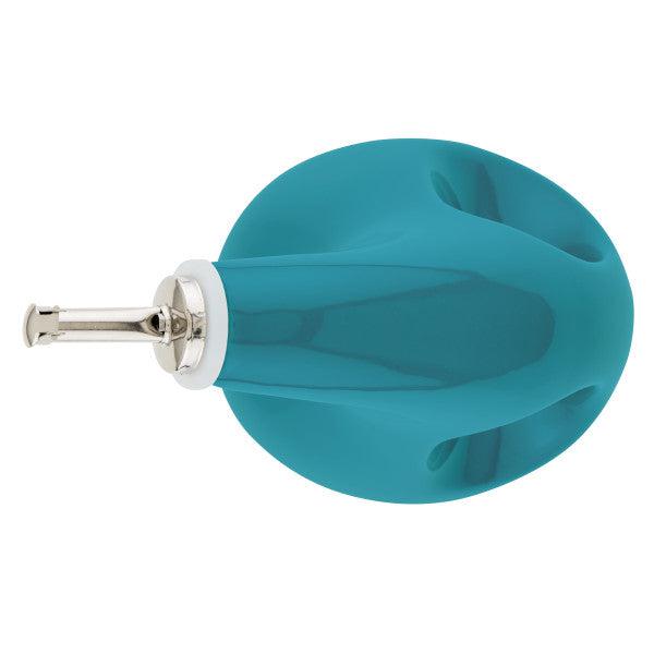 Sleekly designed blue pizza cutter with a silver handle on a white background, made for precise slicing and echoing the elegance of an EVOO Bottle 24-Ounce.