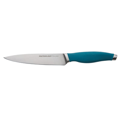 Kitchen knife with a blue handle and silver blade.