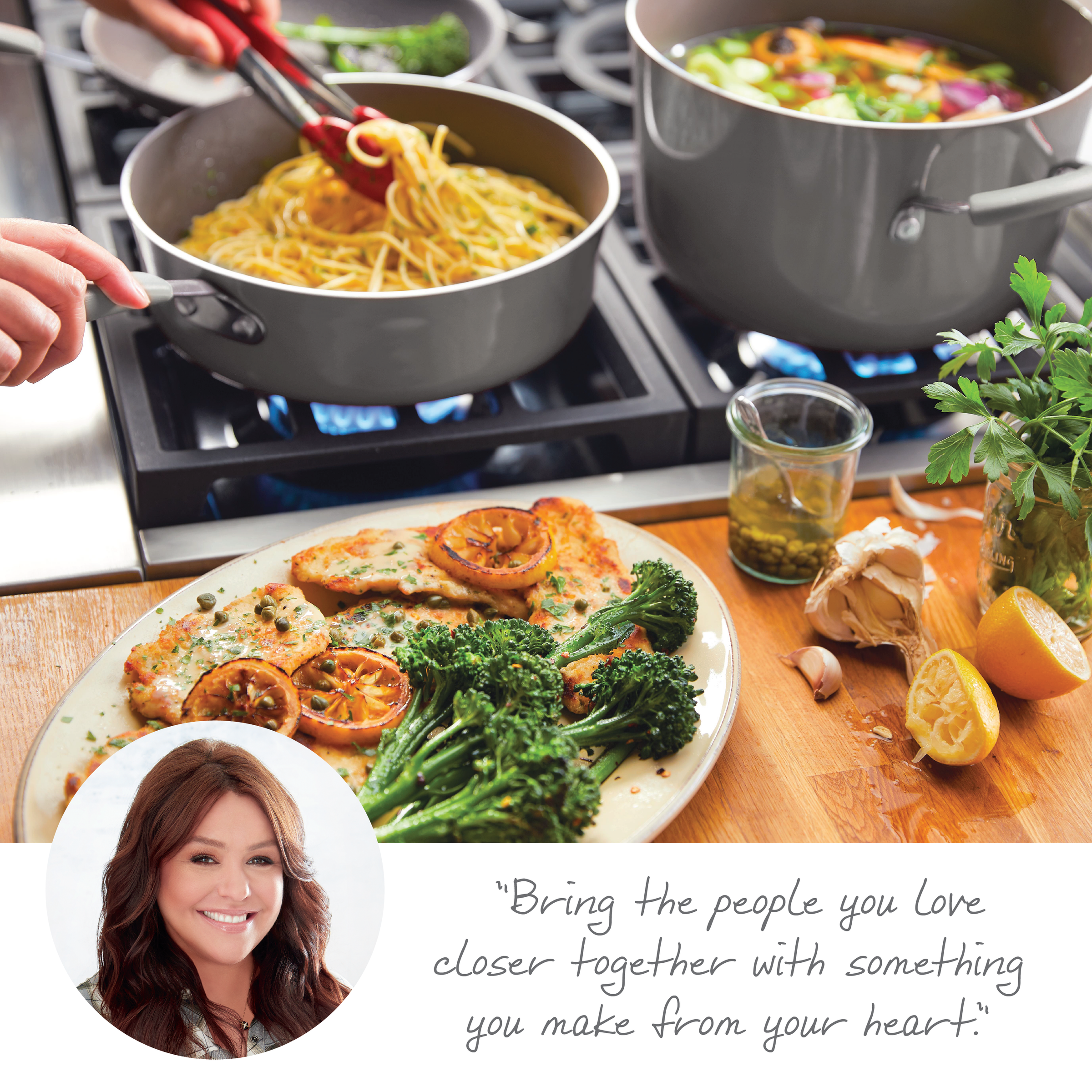 Transform your stovetop pasta and chicken dishes into a delightful experience with the versatile 10-Piece Cucina Nonstick Cookware Set. Let your culinary creativity flourish as you grip the rubberized stainless steel handles, reminding yourself: "The joy of cooking is an adventure worth savoring.