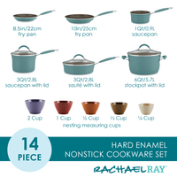 14-Piece Nonstick Cookware and Measuring Cup Set | Agave Blue