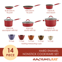 14-Piece Nonstick Cookware and Measuring Cup Set | Cranberry Red