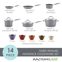 14-Piece Nonstick Cookware and Measuring Cup Set | Sea Salt Gray