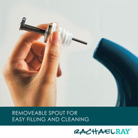 A person holds a removable spout for a Rachael Ray kettle, reminiscent of the sleek design seen in her 2-Piece EVOO and Vinegar Bottle Set.