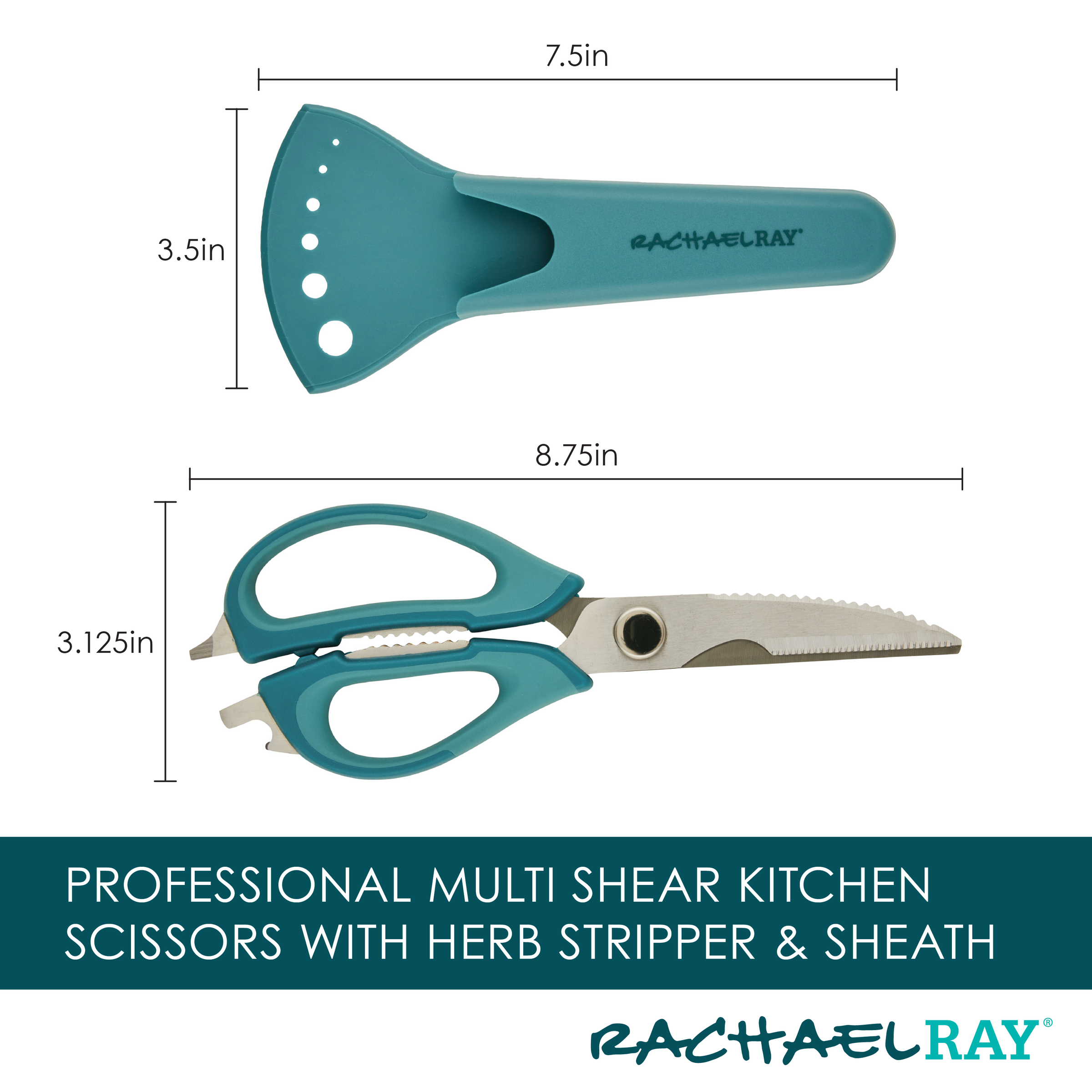 Multi Shear Kitchen Scissors with Herb Stripper and Sheath | Agave Blue